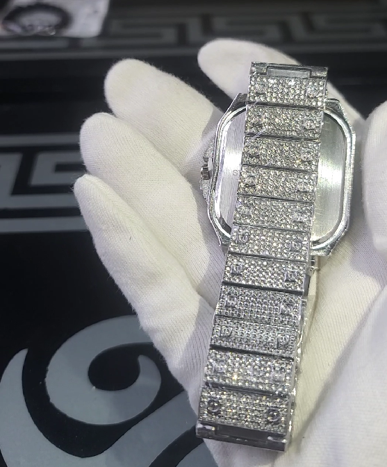 Iced Out Diamond Crystal Men’s Square Dial Digital Quartz Luxury Watch – Stylish Hip Hop Timepiece