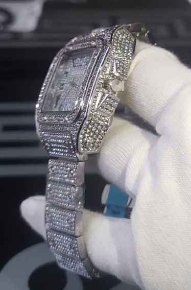Iced Out Diamond Crystal Men’s Square Dial Digital Quartz Luxury Watch – Stylish Hip Hop Timepiece