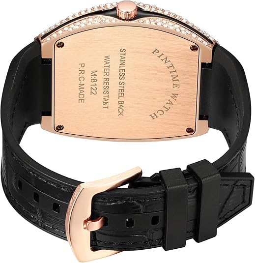 Luxury Rose Gold Men’s Tonneau Watch  Iced Out Diamond Crystal Bling Hip Hop Rapper Style with Black Dial