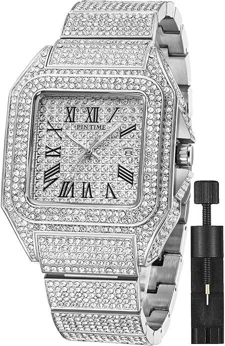 Iced Out Diamond Crystal Men’s Square Dial Digital Quartz Luxury Watch – Stylish Hip Hop Timepiece
