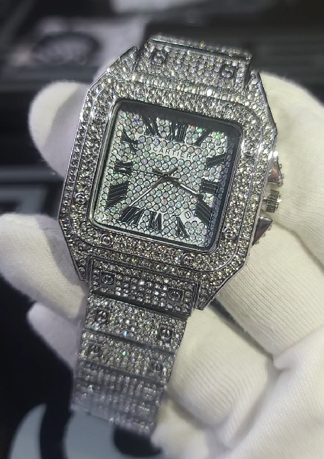 Iced Out Diamond Crystal Men’s Square Dial Digital Quartz Luxury Watch – Stylish Hip Hop Timepiece