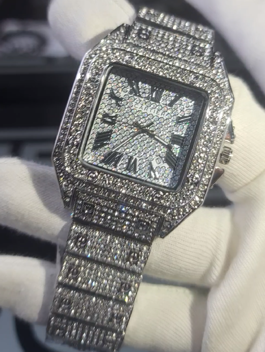 Iced Out Diamond Crystal Men’s Square Dial Digital Quartz Luxury Watch – Stylish Hip Hop Timepiece