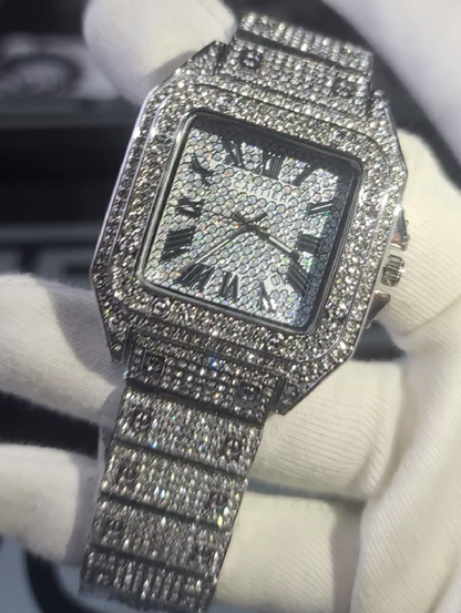 Iced Out Diamond Crystal Men’s Square Dial Digital Quartz Luxury Watch – Stylish Hip Hop Timepiece
