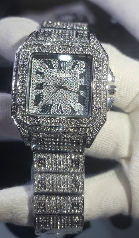 Iced Out Diamond Crystal Men’s Square Dial Digital Quartz Luxury Watch – Stylish Hip Hop Timepiece