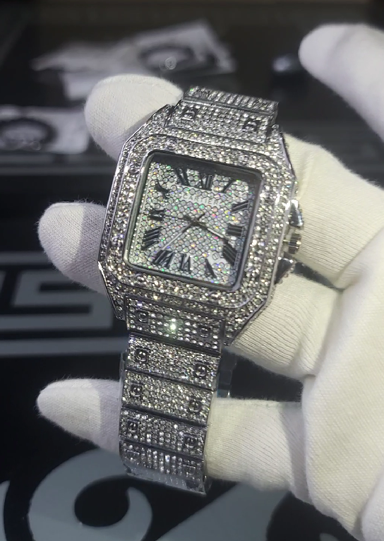 Iced Out Diamond Crystal Men’s Square Dial Digital Quartz Luxury Watch – Stylish Hip Hop Timepiece
