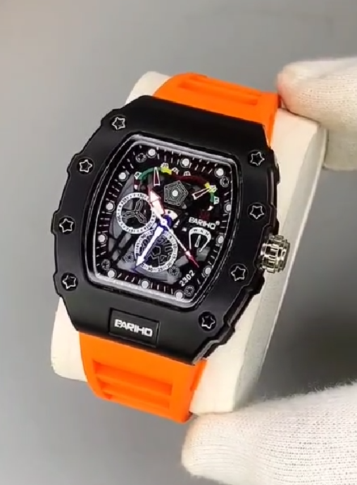 Bariho Men's Watch - Orange Strap -The Diamond Dial