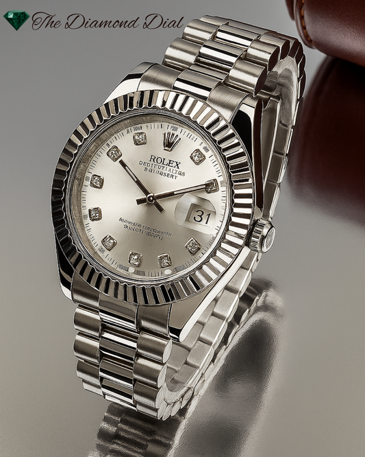 Luxury Rolex-Inspired Diamond Watch for Men | Premium Silver Timepiece with Date Display